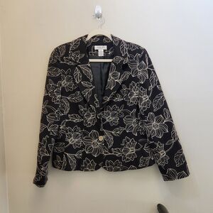 Vtg Judith Hart Womens Black Floral Embroidered Blazer Sz 12 Whimsygoth Career